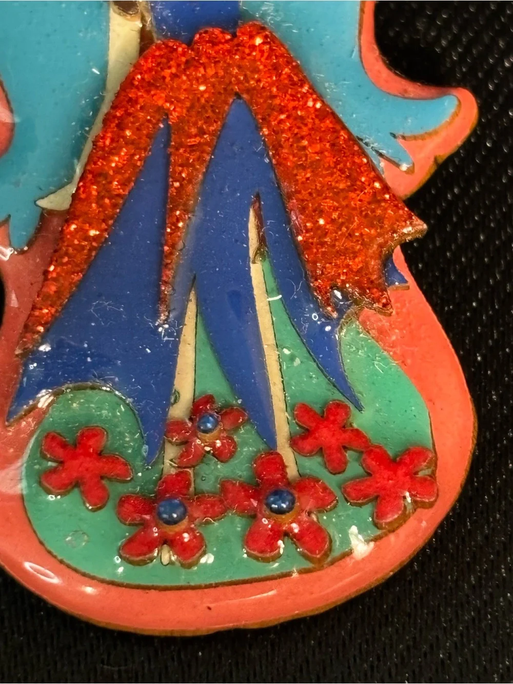 Vintage Angel shaped Pins Brooch By Lucinda - Rare Glitter Fairy Red W/Dove